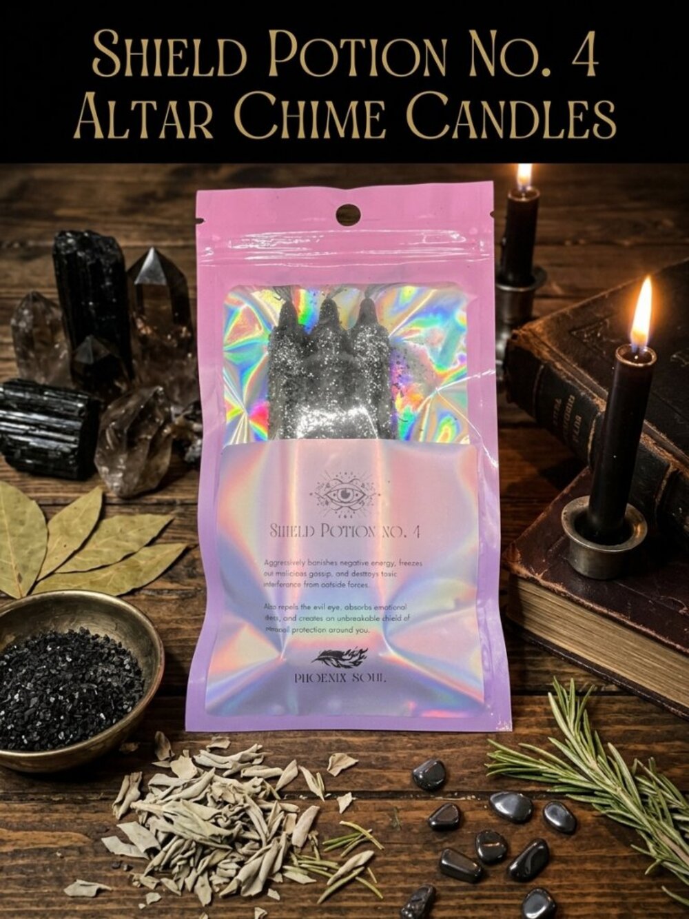 Shield Potion No 4 Altar Chime Candles | Protection Evil Eye Banishing 3 Pk